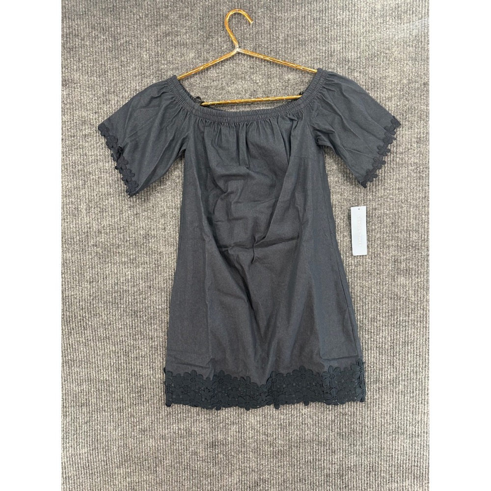 London Times Dress Women 4 Blue Off Shoulder Floral Lace Denim L2145M